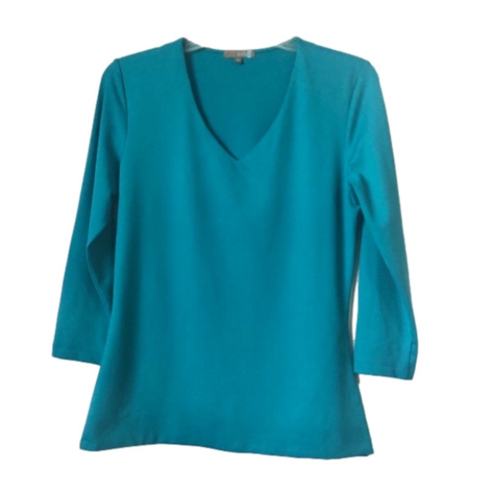 JudyP Teal Green Double Fronted V-Neck Travel Top Small Wrinkle Free Workwear